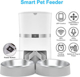 Smart  Automatic Pet Feeder Two-Way Splitter and Two Bowls | WHITE