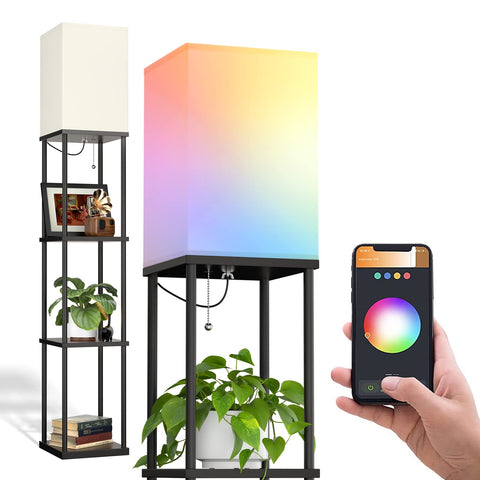 Smart Color Changing Floor Lamp with Shelves works w/Alexa |  Classic Black